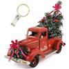 KuSONG Camion Rosse Vintage Natalizi con Mini Alberi di Natale Ornamenti Fattoria Artigianale Modello di camioncino in Natalizie Metallo Decorazioni da Tavolo per Le Vacanze（di Grandi Dimensioni）