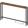 HOOBRO Tavolo Console Stretto da 140 cm per Consolle Ingresso, Tavolo da Consolle Rustico con Stazione di Ricarica e Porte USB Shinny, Espositivo Metallo, Marrone Vintage e Nero EBF145CXG01