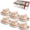ARCA, Set di 6 Tazze da Caffè con Piattino in Porcellana, per 6 Persone, con Decorazione Natalizia Ribbon, Resistenti e Durature, Ideali per la Tavola, Idea Regalo di Natale, 4,5x5,5 cm