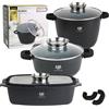 KARL HAUSMANN Batteria di Pentole Antiaderente - 3 Pezzi - 4.4 + 5.5 + 6.2 L - Set di Pentole a Induzione - Coperchio in Vetro - Per Tutti i Piani Cottura - Antiaderenti senza PFOA - Nero