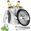 DUBUOZA 1.6 L Secchiello Ghiaccio in Acciaio Inox, Secchiello per Ghiaccio con Coperchio, Vassoio per il Ghiaccio in Acciaio inossidabile, per Bar Domestici,Feste e Servizio Cocktail