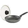 RollitPop Padella Antiaderente in Alluminio, Made in Italy, Facile da Pulire, 5 Strati con Rivestimento Effetto Pietra Qualità Superiore e Antiaderenza Perfetta, Leggera ed Ergonomica (Ø 24cm + Coperchio)