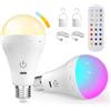 BrightArk Lampadina Ricaricabile E27 USB Con Telecomando, RGB 12+3 Temperature di Colore Dimmerabile Lampadina LED E27 Ricaricabile per Luce di Emergenza Casa ed Esterni (2 Pezzi)