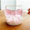 Carroterr Tazza di vetro trasparente con fiocco rosa, tazza di vetro trasparente con fiocco, tazza di succo di latte con manico, tazza da caffè ghiaccio per donne, decorazione per coquette, bicchieri da