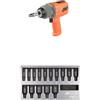 Ingersoll-Rand 2236QTIMAX-O DXS2 Avvitatore ad Impulsi Pneumatico, Silenzioso, 2034 Nm, Titanio, Anello a Frizione, Arancione + DXS2 Set bussole a percussione metrica profonda, 15 pezzi