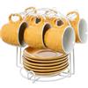 AlexandreHouse SET 6 TAZAS CAFE C/PLATO CERAM ICA AMARILLA C/SOPORTE METAL B