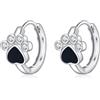 SLUYNZ Orecchini a cerchio in argento Sterling a forma di zampa, per donna, gatto, cane, zampa, a forma di zampa, orecchini a cerchio con cuore nero, SMALL, Argento sterling, Zirconia cubica