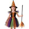 HarnyLoom Costume da Strega per Bambini Halloween Vestito da Vampiro Costumi Ragazze Viola Abito in Tulle Cappello Manico di Scopa Festa in Maschera Vestire Dress Up Cosplay (Arancione, 140 (9-11 anni))