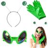 GIUSOBG Costume Alieno 3 Pezzi, Antenna Marziana Copricapo, Neon Rave Occhiali, Guanti, Accessori Alieni, Per Bambini e Adulti, Feste di Halloween, Feste a Tema Alieno (Verde)