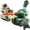 OBEST 2 Pezzi Telecomandato Combattimento Auto, 2,4 GHZ RC Battaglia Carro Cisterna, 360° Rotazione Telecomando Giocattolo con Luce LED e Musica, Catapulta Carrozze armate per 6+ Anni Ragazzi/Ragazze