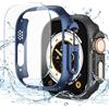 Misxi [2+2 Pezzi Cover per Apple Watch Ultra 3 /Ultra 2 /Ultra 49mm, Pellicola PC + Protezione Schermo in Vetro Temperato [con Kit Allineamento Automatico], Vetro per iWatch, 1 Blu + 1 Nero Opaco