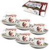 ARCA, Set di 6 Tazze da Caffè con Piattino in Porcellana, per 6 Persone, con Decorazione Natalizia Santa Claus, Resistenti e Durature, Ideali per la Tavola, Idea Regalo di Natale, 4,5x5,5 cm