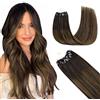 GOO GOO Extension Capelli Veri Cheratina Microring, 50cm 50g 50 Ciocche, 100% Remy Capelli Umani Estensioni per Capelli Alla Cheratina Fusione fredda Balayage da Marrone Scuro a Castano #2/6/2