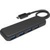 KabelDirekt - Hub USB e adattatore, connettore USB-C, 4 porte USB 3.0 (design sottile, per più collegamenti a PC/tablet/smartphone, compatibile con MacBook, USB SuperSpeed con 5 Gbit/s, nero)