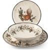 H&H Servizio Tavola 18 Pezzi Garland in Stoneware Decorato - Stile Invernale, Montano e Natalizio - Piatto Frutta con Scoiattolo, Ghirlanda su Piatti Piani e Fondi - Lavabile, Microonde