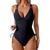 DOINEUFL Costume da bagno da donna - Sexy monokini con push up, scollo a V e spalline regolabili, monopezzo, Nero , M-XL