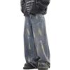 Hecatombic Uomo Primavera Autunno Baggy Vita Media Alta Y2k Gamba Larga Skateboard Jeans Coppia Blu retrò Strada Hip Hop Tendenza Gamba Dritta Jeans (Blu,M)