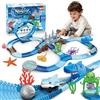 VATOS Track Toys 219 pezzi Shark Race Car Giocattoli per ragazzi ragazze 3 4 5 6 7 9 anni, auto da pista flessibili pieghevoli con squalo e palla, treno a tema oceano STEM set da gioco educativo