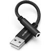 AIYEEN Cavo adattatore audio USB a femmina da 3,5 mm, in nylon intrecciato, da 15 cm, da USB maschio a jack AUX, convertitore stereo con chip ad alta risoluzione, per cuffie, AUX per auto (nero)