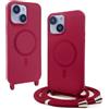 BGHHEU Magnetica Cover per iPhone 13 Mini con Cordino,[Compatible con Magsafe],Custodia Silicone con Regolabile Collana Sottile Morbida Case,Rosso
