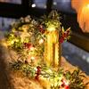 ETONSUNNY 1,8 Metri Ghirlanda Natalizia con Luci,20 Luci LED, Bacche Rosse e Foglie Verdi,Ghirlanda Natalizia per Porta,Ghirlande Natalizia per Decorare il Soggiorno (Style D)