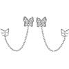 Reffeer Orecchini a perno in argento Sterling 925 massiccio con doppia catena a farfalla e zirconia cubica, per donne e adolescenti, Small, Metallo, Zirconia cubica