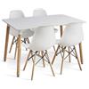JUJU Set da pranzo Orion91, tavolo rettangolare, 110x70x74 cm + 4 sedie in PVC bianco e gambe in legno, ideale per soggiorno, ufficio, cucina o telelavoro - SpazioLuzio -