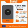 PowMr Inverter Solare Ibrido PowMr 6.2KW 48V 220V Off-Grid On-Grid con Caricatore MPPT 120A, Funziona Senza Batteria, Collegabile in Parallelo fino a 9 Unità