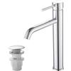 Vuadzren Rubinetto alto per lavabo, miscelatore monocomando per lavabo, miscelatore per lavabo con attacco per acqua calda e fredda, altezza di uscita 19 cm (28,5 cm, cromato)