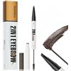 ZukqrymluvIQ Matita Sopracciglia 3D Waterproof 2 in 1 - Doppia Estremità con Effetto Microblading a 4 Punte ed Eyeliner di Precisione - Effeto Pelo a Pelo Naturale, Lunga Tenuta Resistente all'Acqua (marrone scuro