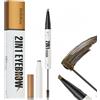 ZukqrymluvIQ Matita Sopracciglia 3D Waterproof 2 in 1 Doppia Estremità con Effetto Microblading a 4 Punte ed Eyeliner di Precisione Effeto Pelo a Pelo Naturale, Lunga Tenuta Resistente all'Acqua (Marrone Chiaro
