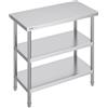 VEVOR Tavolo per La Preparazione degli Alimenti in Acciaio Inossidabile, Tavolo da Lavoro da Cucina Commerciale 457 x 914 x 864 mm 2 Ripiani Inferiori Regolabili, per Barbecue, Cucina, Casa, Garage