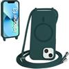 FMPCUON FNPCUON Cover Magnetica Silicone per iPhone 13 con Cordino,Compatibile con MagSafe,Custodia con Laccio Collana Tracolla Collo Sottile TPU Antiurto Protettiva Case con Corda.Verde