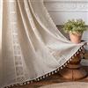 Sutuo Home, Tenda bohémien semi-oscurante in pizzo all'uncinetto, patchwork con tessuto di lino testurizzato, con nappe fatte a mano, con tasca per asta, tende per finestra in stile bohémien, per