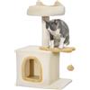 PawHut Albero Tiragraffi per Gatti con Posatoio e Casetta, Torre per Gatti in Truciolato, Peluche, cotone PP e Sisal, 40x30x72 cm, Beige e Giallo