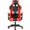 Baroni Home Sedia da Gaming Ergonomica con Massaggiatore Lombare, Sedia da Ufficio con Schienale Reclinabile con Cuscini Regolabili Poggiatesta e Supporto Schiena, Rosso