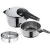 WMF Perfect Premium One Pot - Set di 3 pentole a Pressione a induzione, 4,5 l + 3 l, con Set di Inserti, pentola Grande, in Acciaio Inox Cromargan, 2 Livelli di Cottura, manopola