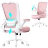 SONGMICS Sedia da Ufficio, Girevole, di Rete, da Computer Ergonomica, Supporto Lombare, Oscillante, Seduta 53 cm, Braccioli Pieghevoli, Rosa Pastello OBN037R01