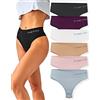 FINETOO 6er-Pack String Tangas Damen Bauchkontrolle Strings Set Atmungsaktiv Thong Frauen Unterhosen Hoher Taille Unterwäsche Weich Panties Mehrpack S-XL