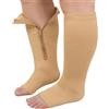 PUTUO Calze Compressione Graduata da Uomo: Calzini Compressione Gambaletti con Cerniera Donna Calze Contenitivi Taglie Forti Punta Aperta per Corsa Viaggi Gravidanza Viaggi in Aereo 1 Paia Beige XXL