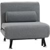 HOMCOM Poltrona Letto Singolo 3 in 1 con Schienale Reclinabile su 5 Livelli, Cuscino Imbottito e Materasso, Divano Letto Singolo Pieghevole per Soggiorno, in Acciaio, Lino, 75x70x75cm, Grigio Scuro