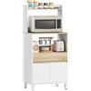 HOMCOM Mobile Microonde con Armadietto a 2 Ante Soft Close, Credenza Cucina Microonde con Cassetto, Piano per Elettrodomestici, Scaffale Superiore, Ripiano Aperto, per Soggiorno, 60x40x131cm, Bianco