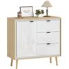 HOMCOM Credenza Cucina con 3 Cassetti e Armadietto, Mobile Cucina Moderno con Ripiano Regolabile, Credenza Buffet per Soggiorno, Sala da Pranzo e Salotto, 80x35x77 cm, Bianco Lucido e Rovere