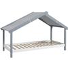 HOMCOM Letto Montessori per bambini a Casetta con Tetto Stellato, 90x190 cm Letto per Bambini con 15 Doghe, Struttura in Legno di Pino e Barriere di Protezione per Cameretta, Grigio