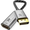deleyCON Adattatore da DisplayPort a HDMI (Per Monitor/TV/Beamer) - 1080P@60Hz // 4K@30Hz Spina in Alluminio Cavo in Nylon DisplayPort Maschio a HDMI Femmina PC Laptop Monitor Nero