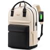LOVEVOOK Zaino Porta PC Donna, 17 Pollici Impermeabile Computer Backpack Antifurto con Porta USB e Scomparto per Laptop per Scuola Università Viaggi Lavoro Aereo Ufficio, Nero Beige