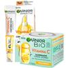 Garnier Bio Crema Viso Giorno Illuminante per Pelli Spente Riduce Linee Sottili con Super Agrume 50ml + SkinActive Contorno Occhi Vitamina C Sguardo Fresco Riposato 15ml