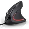 TECKNET Mouse Verticale Cablato, 6400 DPI Mouse Ergonomico con Filo, Protezione del Polso, Cavo USB 1,5 m, Mouse Silenzioso con 6 Pulsanti per PC, Laptop, Windows, Mac, Nero