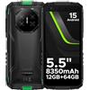 DOOGEE Fire 3 Rugged Smartphone Android 15, UNISOC SC9863A, 5.5" IPS HD+ Display, 8350mAh Telefono Indistruttibile, 12GB+64GB/2TB, 13MP+8MP Telefono Rugged, Widevine L1/Face Unlock/NFC- Verde