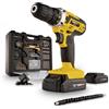 Powerplus Avvitatore a batteria e trapano POWX00830-20 V, con 2 batterie da 20 V e caricabatterie, cassetta degli attrezzi da 134 pezzi con punte per avvitatore, per legno, pietra e metallo